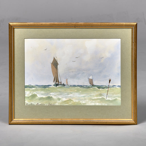 Anna Palm - Laxbåtar i Östersjön (Salmon boats in the Baltic Sea), watercolor
