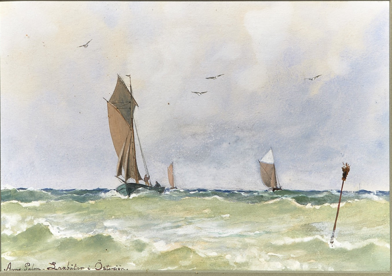 Anna Palm - Laxbåtar i Östersjön (Salmon boats in the Baltic Sea), watercolor