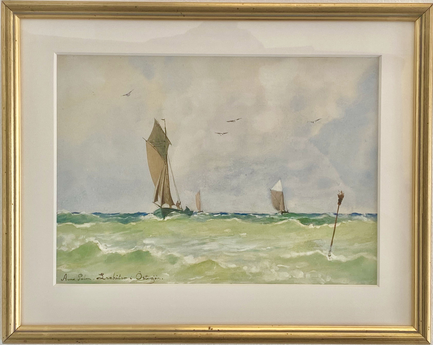 Anna Palm - Laxbåtar i Östersjön (Salmon boats in the Baltic Sea), watercolor