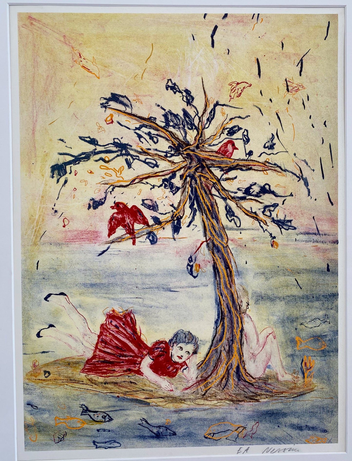 Suzanne Nessim - Flicka på Ö under Träd, litografi