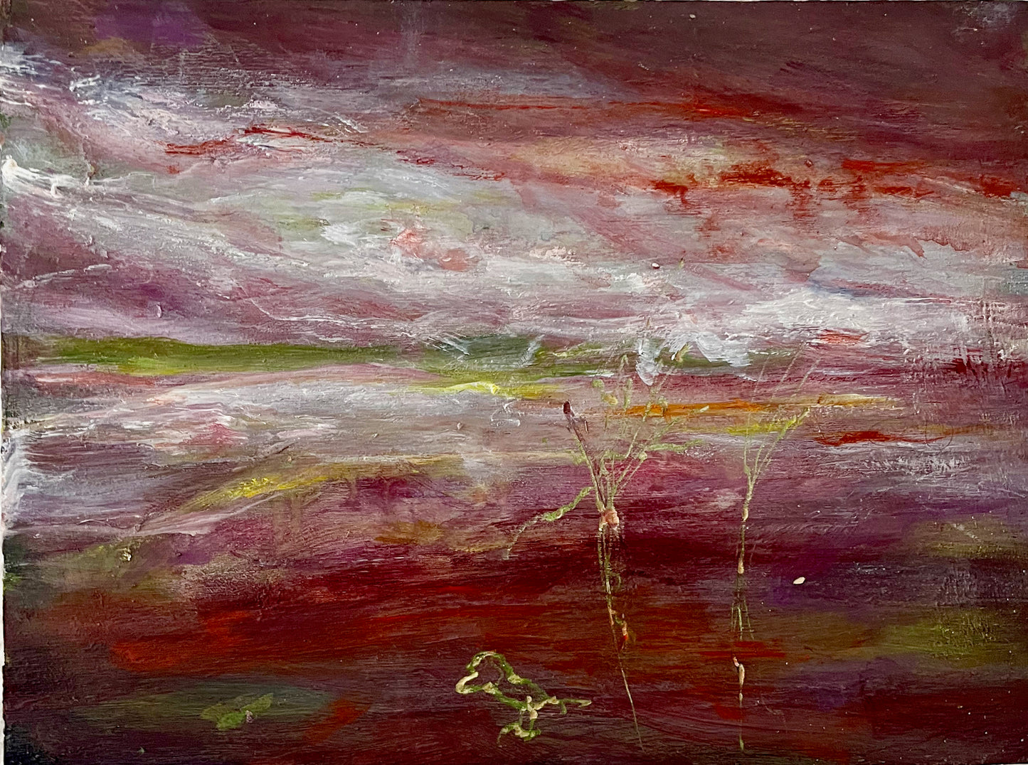 Suzanne Nessim - Gult Träd och Fågel, acrylmålning