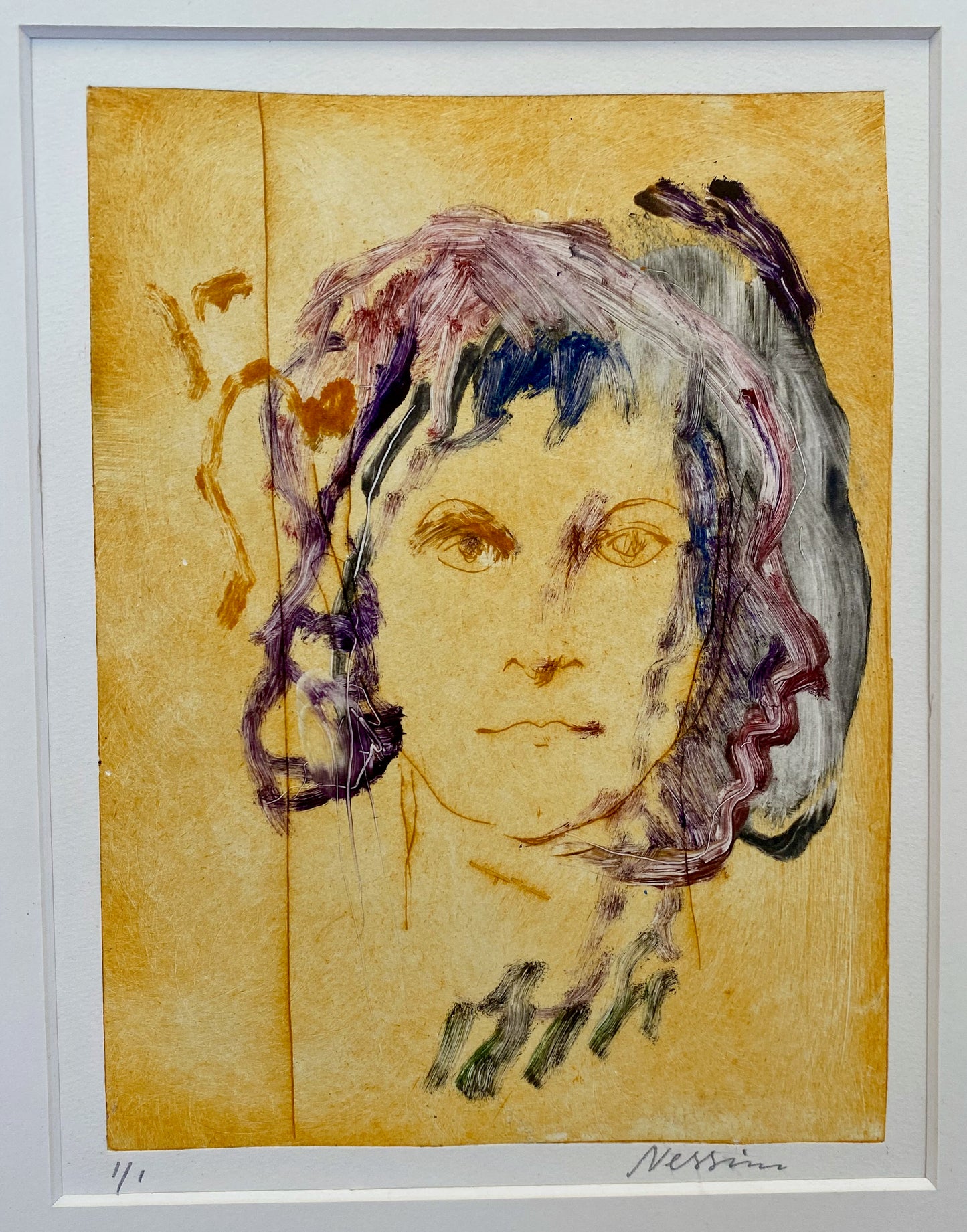 Suzanne Nessim - Flicka med föränderlig huvudbonad II, torrnål och monotypi