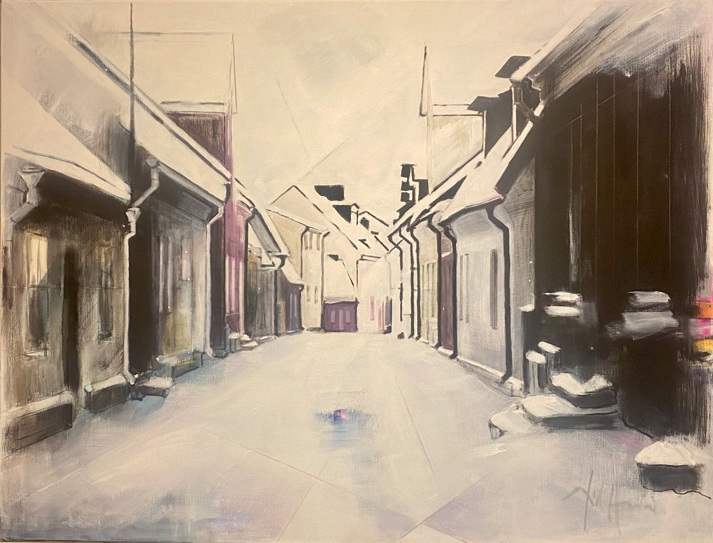 Dick Hansson - Trappgatan som partitur, acryl på duk