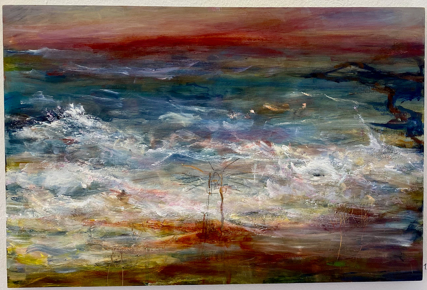 Suzanne Nessim - Fyr vid Strand, acrylmålning