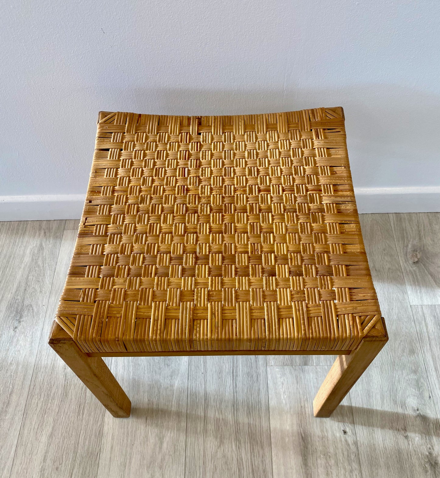 Oak and rattan stool from Gemla, Sweden