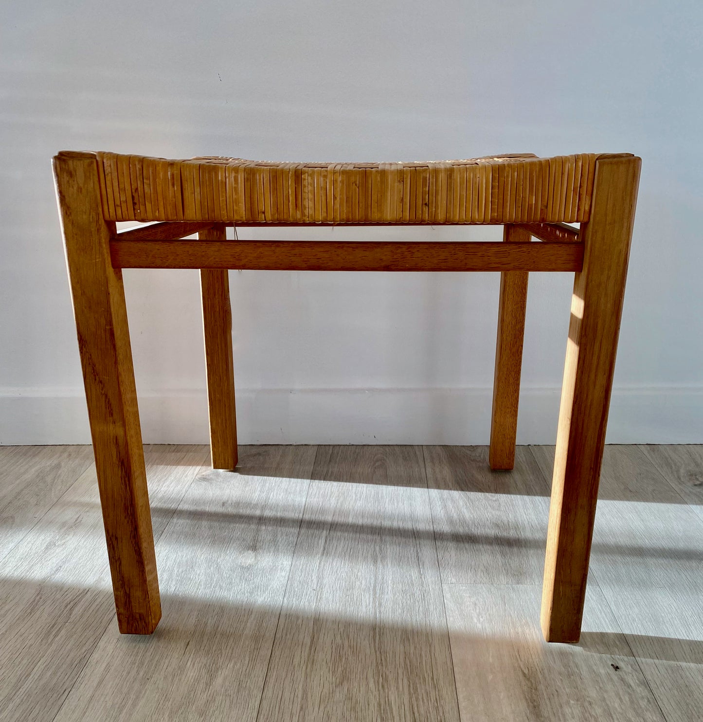 Oak and rattan stool from Gemla, Sweden