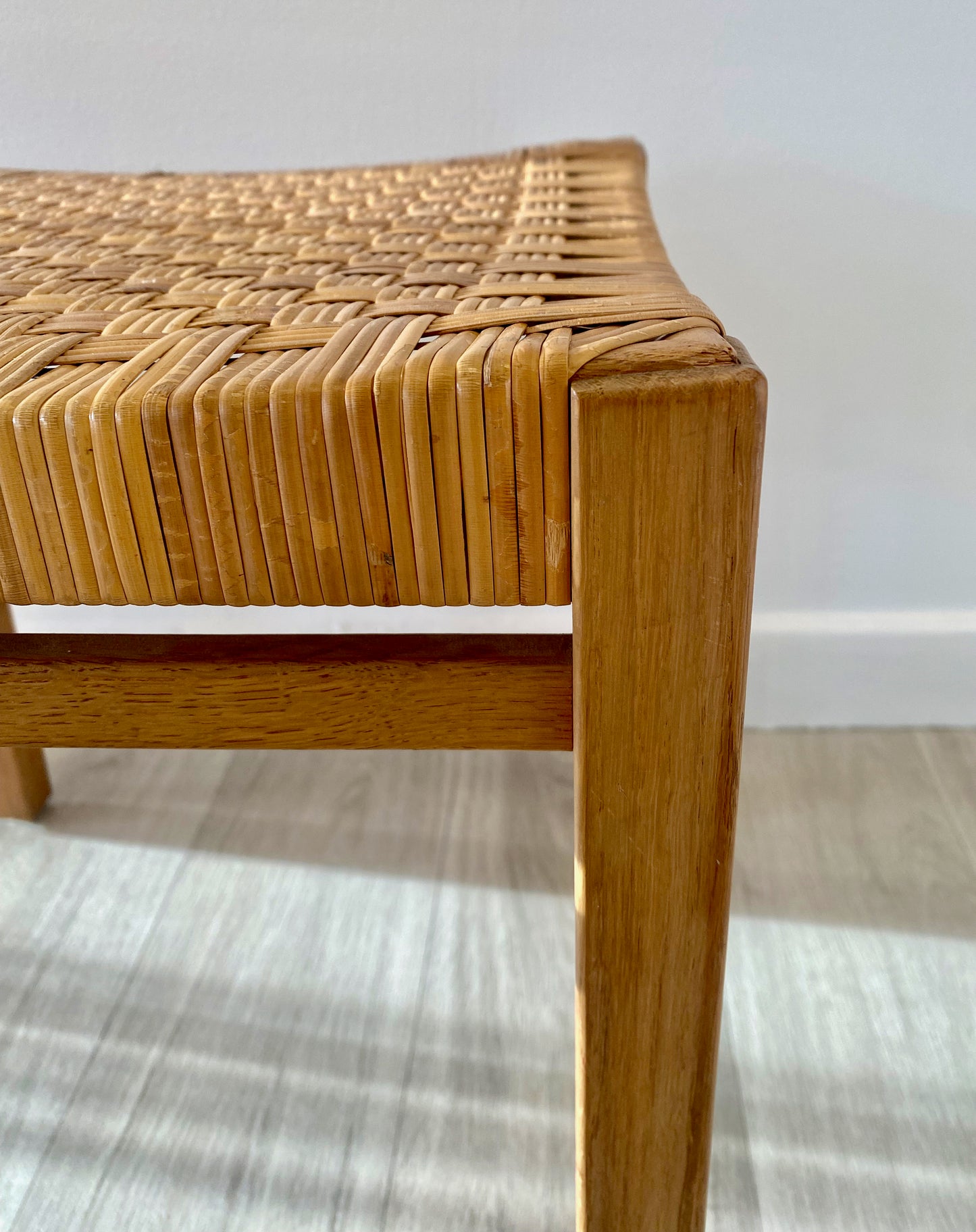 Oak and rattan stool from Gemla, Sweden