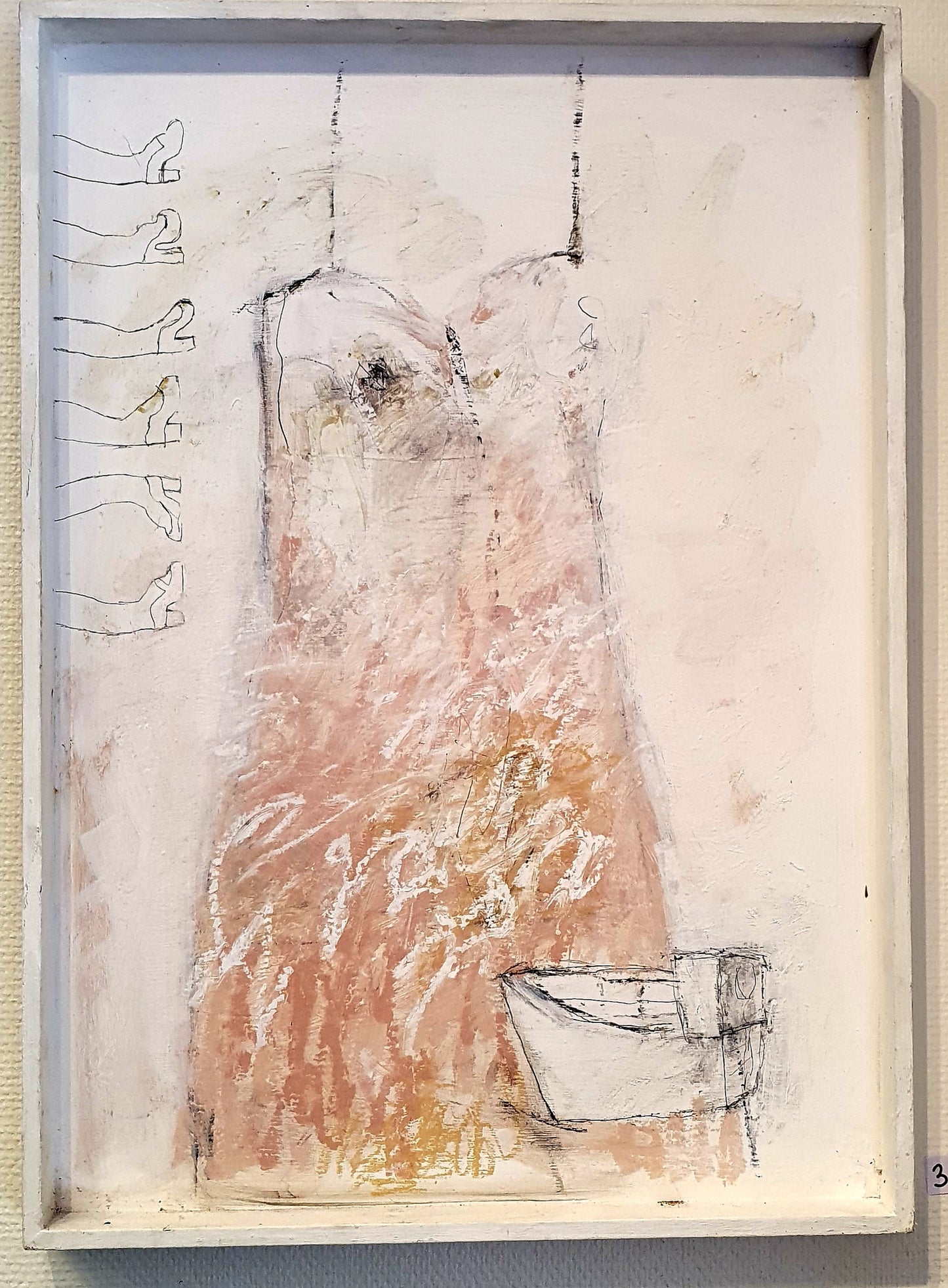 Inga Björstedt - Det rosa linnet, mixed media on board
