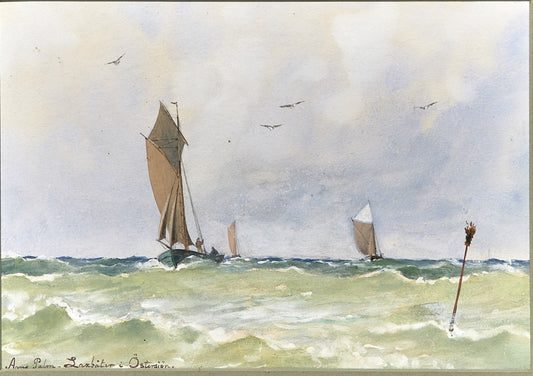 Anna Palm - Laxbåtar i Östersjön (Salmon boats in the Baltic Sea), watercolor