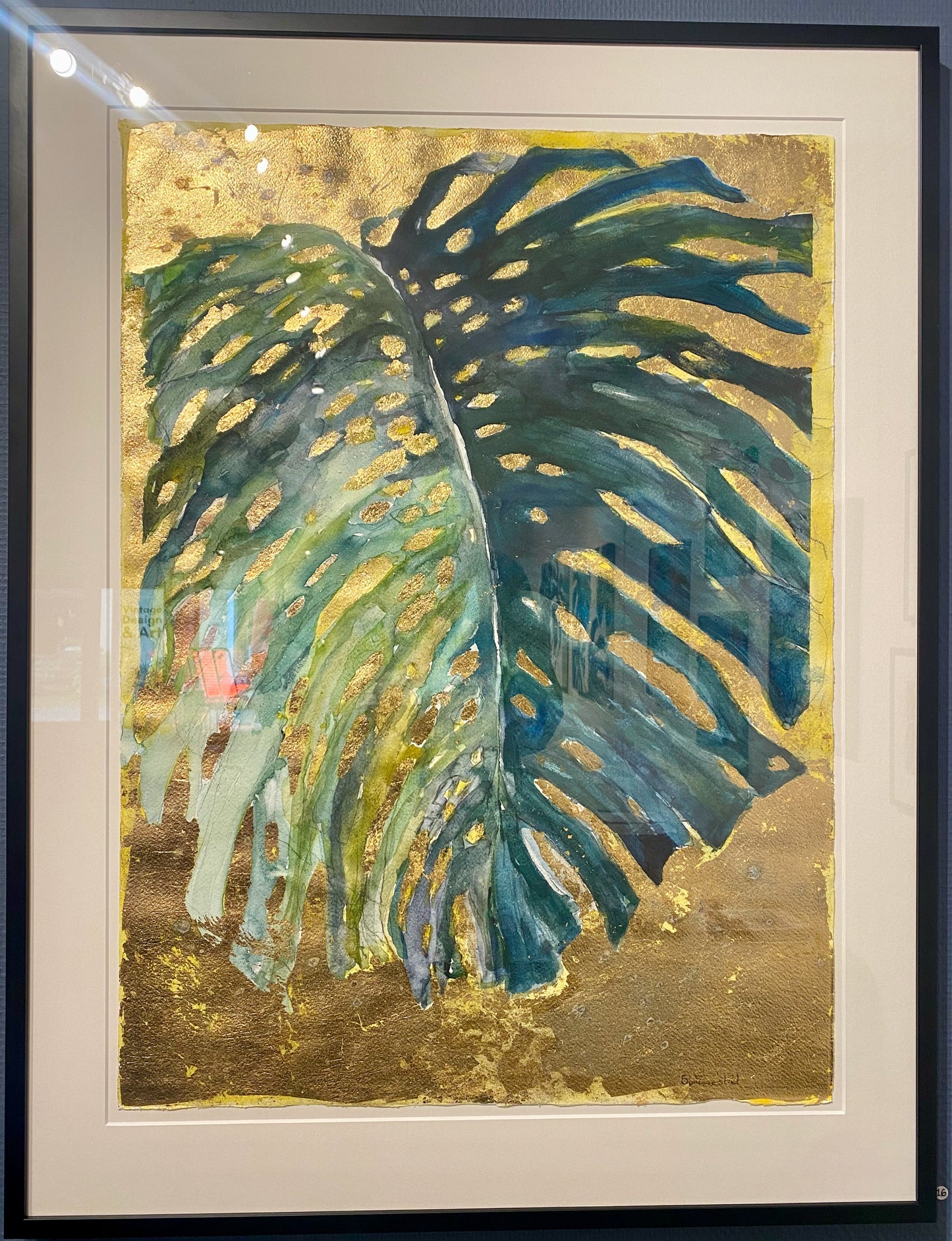 Ulrika Sommestad - Guldmonstera (Golden monstera), acrylic on paper and gold leaf