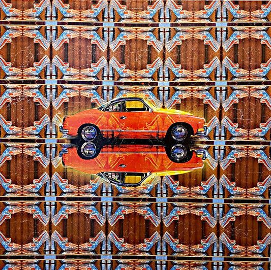 Maria Larkman - High heels and Hot wheels 1, Lacollage on canvas