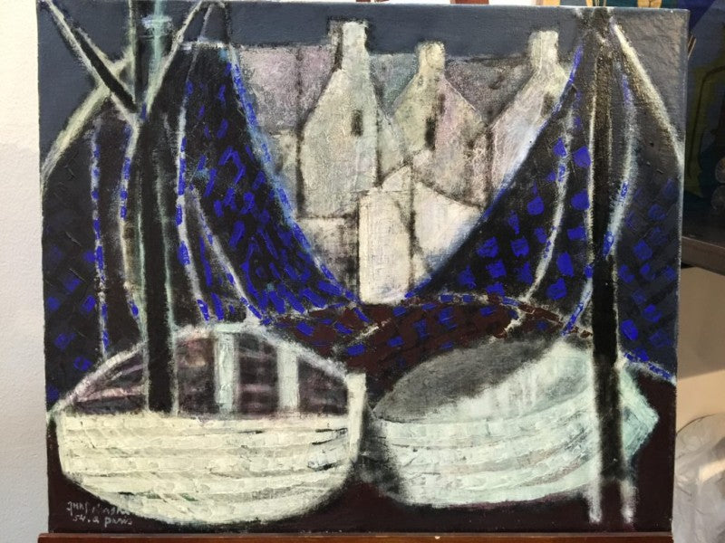 Jun Dobashi - Les Barques, oil painting 1954